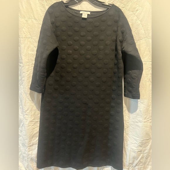 Joan Vass Women's Chic Black 3/4 Sleeve Textured Dot Shift Dress Sz:MP/1P - Picture 3 of 10
